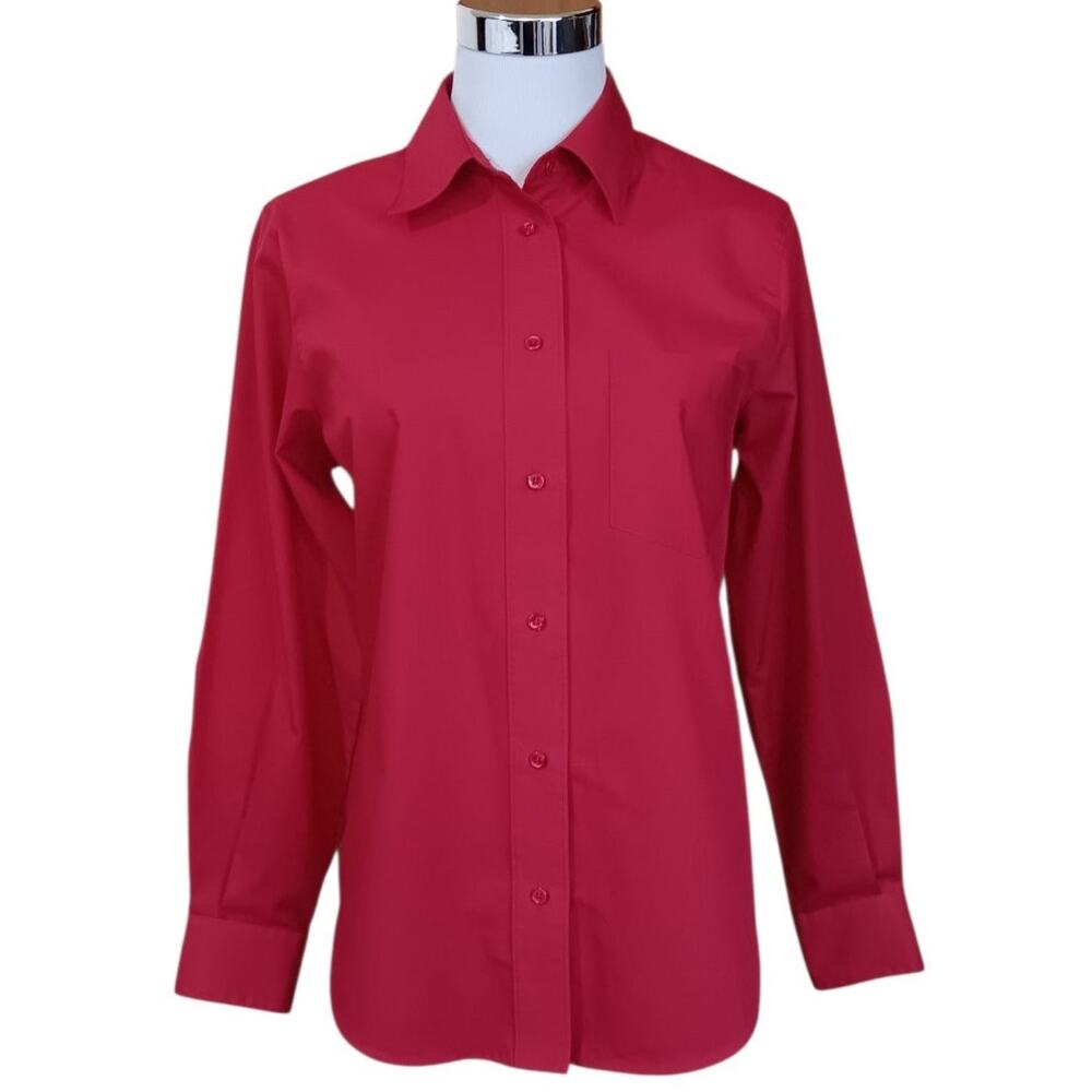 FOXCROFT Blouse Top Button Shirt 6P Petite No Wrinkle Red Work Office Career